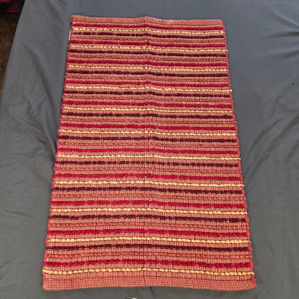 Pier 1 Imports Red Striped Woven Accent Rug 23x36.5 Textured Boho Floor Mat NEW